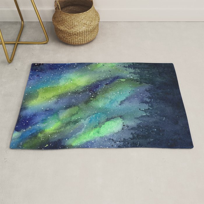 Galaxy Aurora Northern Lights Nebula Space Watercolor Rug Gallery Image 1