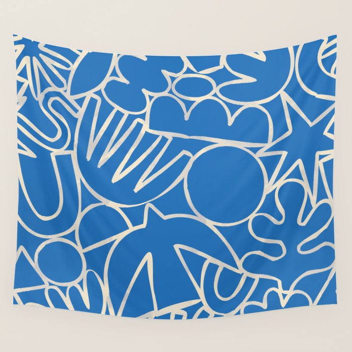 Blue organic nature art shape paint pattern Wall Tapestry Gallery Image 4