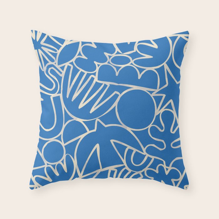 Blue organic nature art shape paint pattern Throw Pillow Gallery Image 1