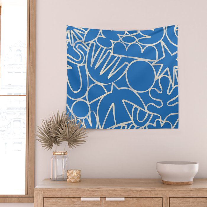 Blue organic nature art shape paint pattern Wall Tapestry Gallery Image 2