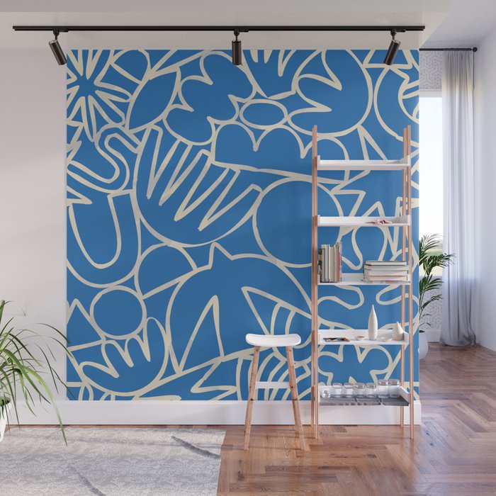 Blue organic nature art shape paint pattern Wall Mural Gallery Image 1
