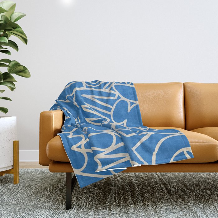 Blue organic nature art shape paint pattern Throw Blanket Gallery Image 1