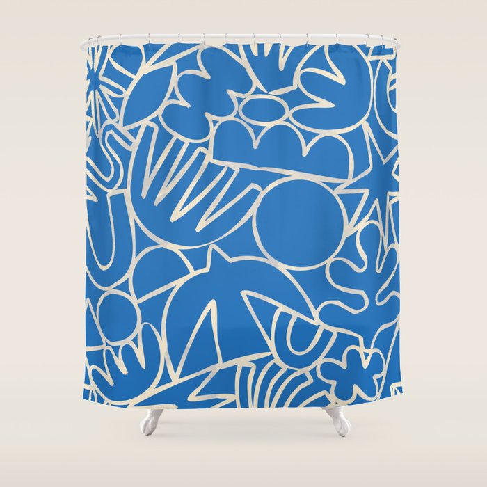 Blue organic nature art shape paint pattern Shower Curtain Gallery Image 1