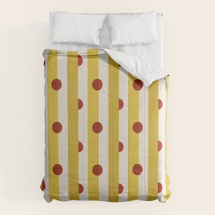 Yellow Stripes and Red Dots Pattern with Texture Comforter Gallery Image 6