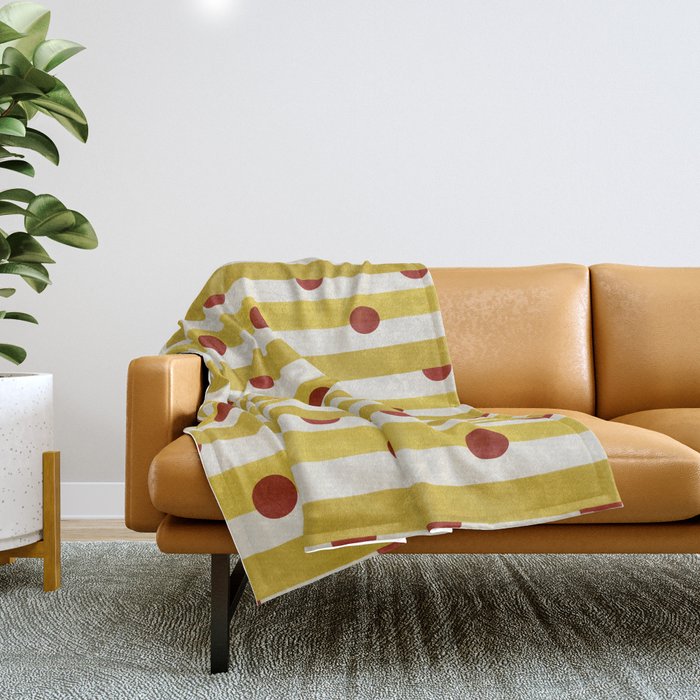 Yellow Stripes and Red Dots Pattern with Texture Throw Blanket Gallery Image 1