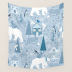 Scandinavian style festive winter animals blue Wall Tapestry Gallery Image 4