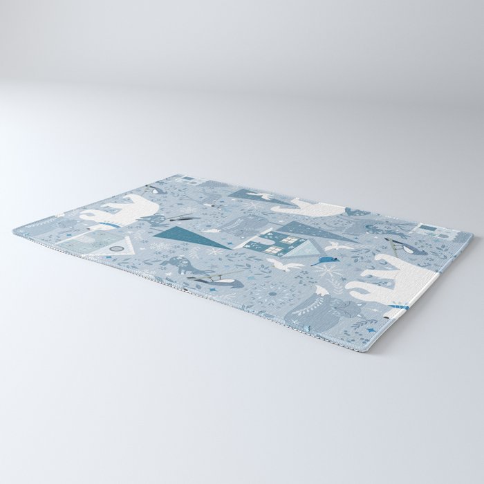 Scandinavian style festive winter animals blue Rug Gallery Image 3