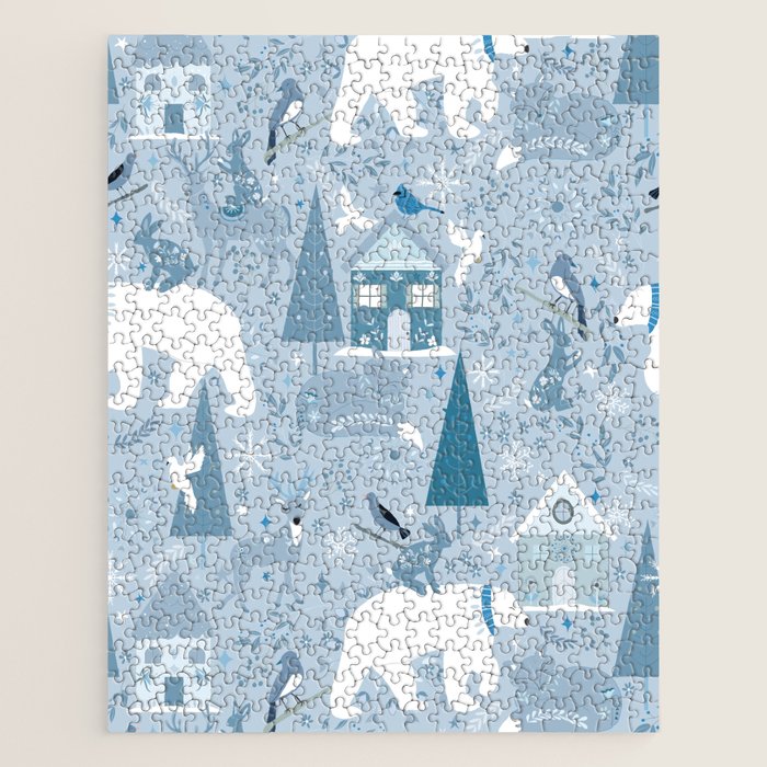 Scandinavian style festive winter animals blue Jigsaw Puzzle Gallery Image 1
