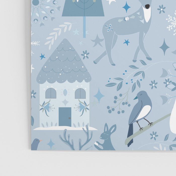 Scandinavian style festive winter animals blue Poster Gallery Image 3