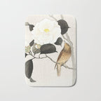 Nightingale on a flowering Camellia - Japanese vintage woodblock print art Bath Mat Gallery Image 1