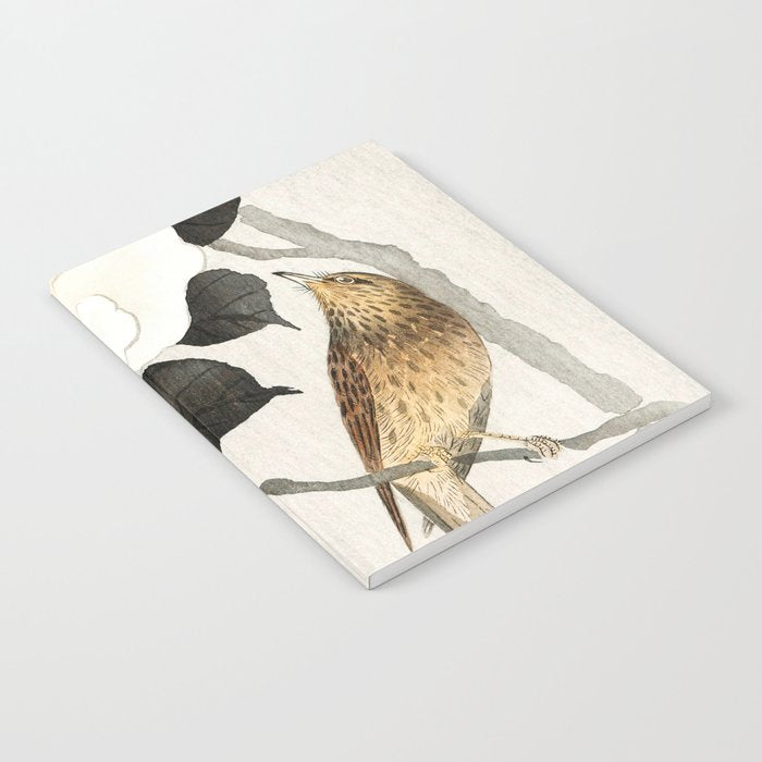 Nightingale on a flowering Camellia - Japanese vintage woodblock print art Notebook Gallery Image 1