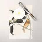 Nightingale on a flowering Camellia - Japanese vintage woodblock print art Wrapping Paper Gallery Image 1