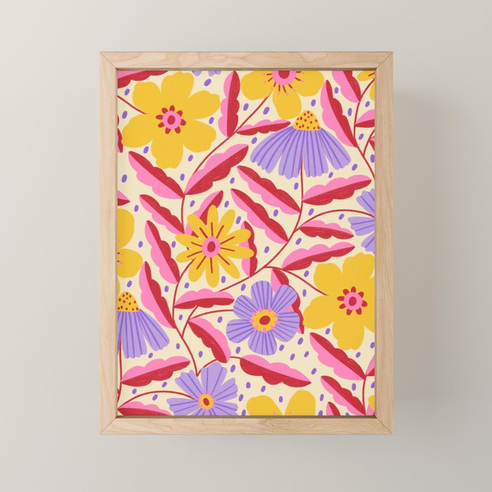 Flower Garden - Yellow & Purple  Mini Art Print Gallery Image 1