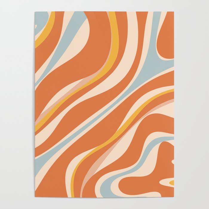 Trippy Dream Abstract Pattern Ice Blue Mustard Apricot Cream  Poster Gallery Image 4