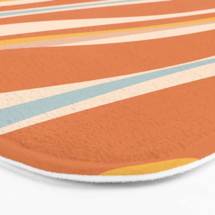 Trippy Dream Abstract Pattern Ice Blue Mustard Apricot Cream  Bath Mat Gallery Image 3