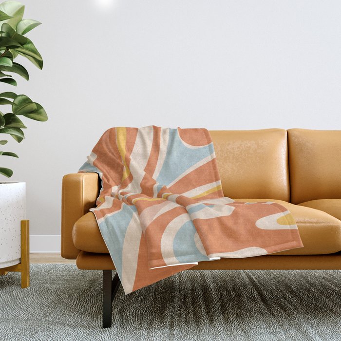 Trippy Dream Abstract Pattern Ice Blue Mustard Apricot Cream  Throw Blanket Gallery Image 1