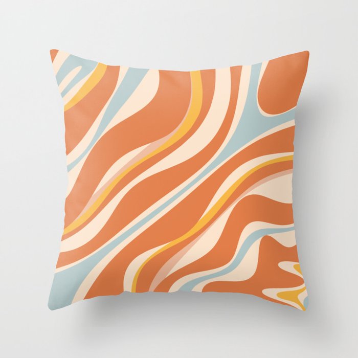 Trippy Dream Abstract Pattern Ice Blue Mustard Apricot Cream  Throw Pillow Gallery Image 1