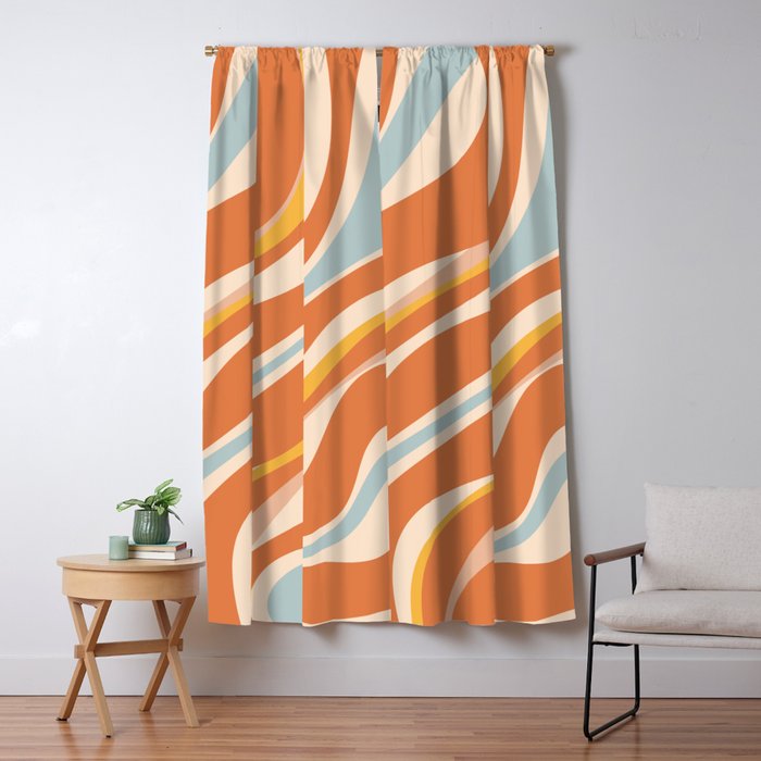 Trippy Dream Abstract Pattern Ice Blue Mustard Apricot Cream  Window Curtain Gallery Image 5
