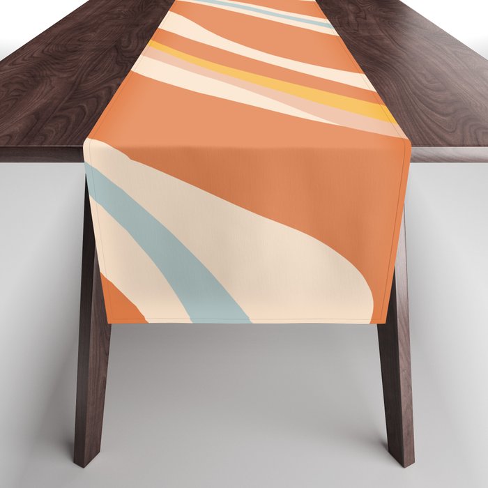 Trippy Dream Abstract Pattern Ice Blue Mustard Apricot Cream  Table Runner Gallery Image 1