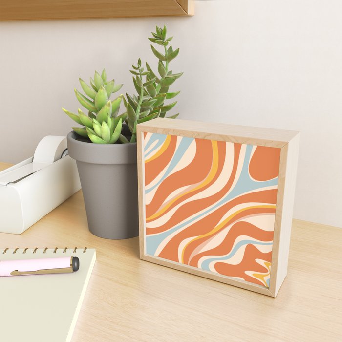 Trippy Dream Abstract Pattern Ice Blue Mustard Apricot Cream  Mini Art Print Gallery Image 2