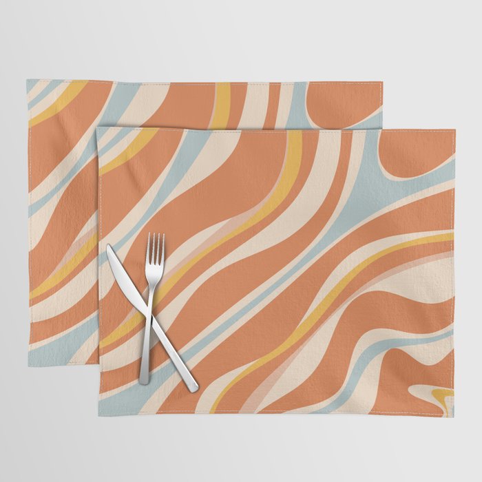 Trippy Dream Abstract Pattern Ice Blue Mustard Apricot Cream  Placemat Gallery Image 1