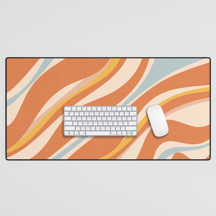 Trippy Dream Abstract Pattern Ice Blue Mustard Apricot Cream  Desk Mat Gallery Image 1