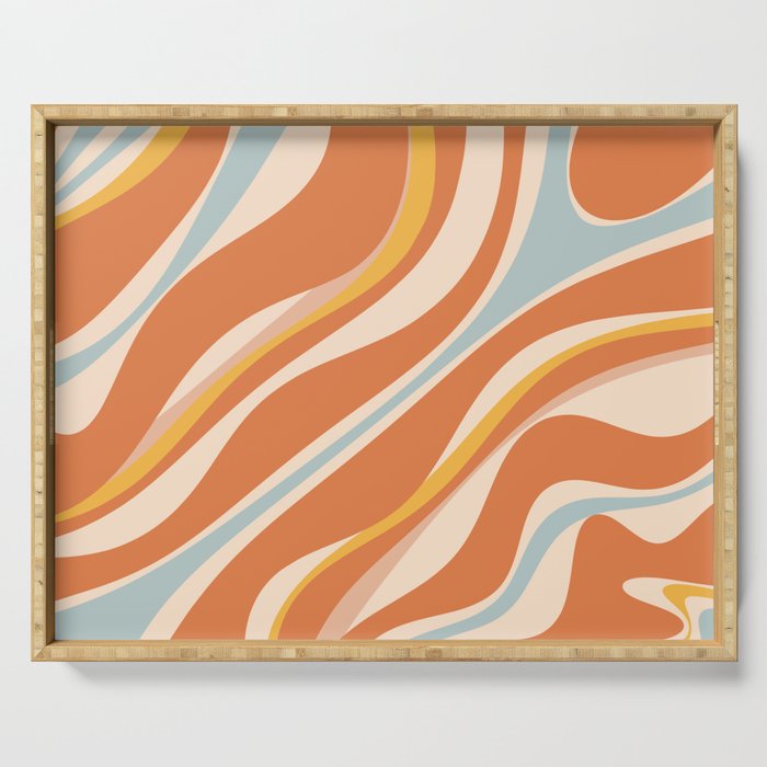 Trippy Dream Abstract Pattern Ice Blue Mustard Apricot Cream  Serving Tray Gallery Image 1