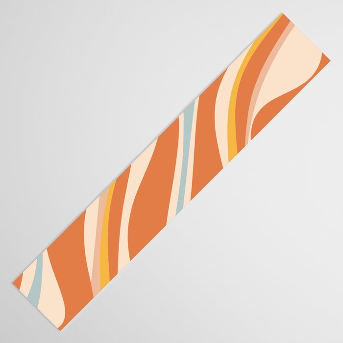 Trippy Dream Abstract Pattern Ice Blue Mustard Apricot Cream  Table Runner Gallery Image 3