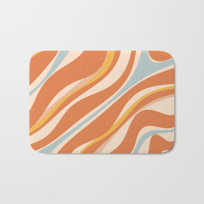 Trippy Dream Abstract Pattern Ice Blue Mustard Apricot Cream  Bath Mat Gallery Image 1