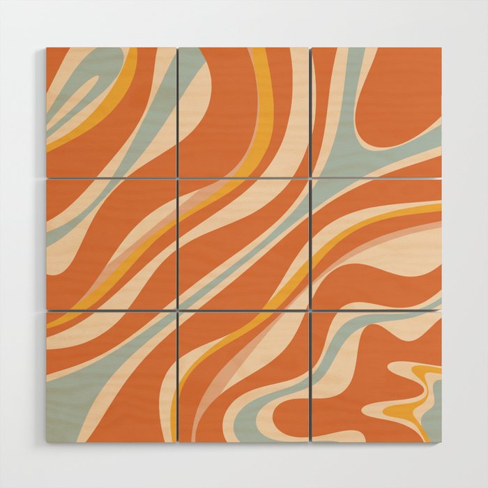 Trippy Dream Abstract Pattern Ice Blue Mustard Apricot Cream  Wood Wall Art Gallery Image 1