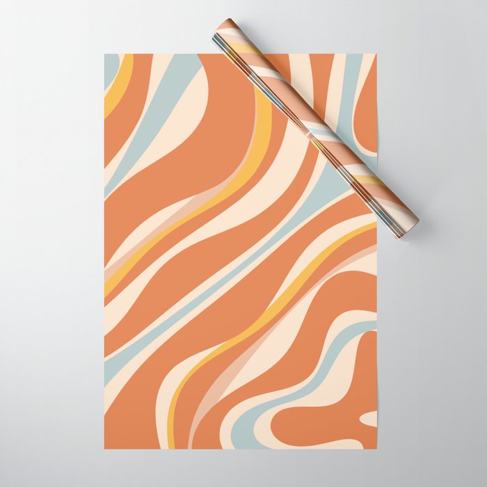 Trippy Dream Abstract Pattern Ice Blue Mustard Apricot Cream  Wrapping Paper Gallery Image 1