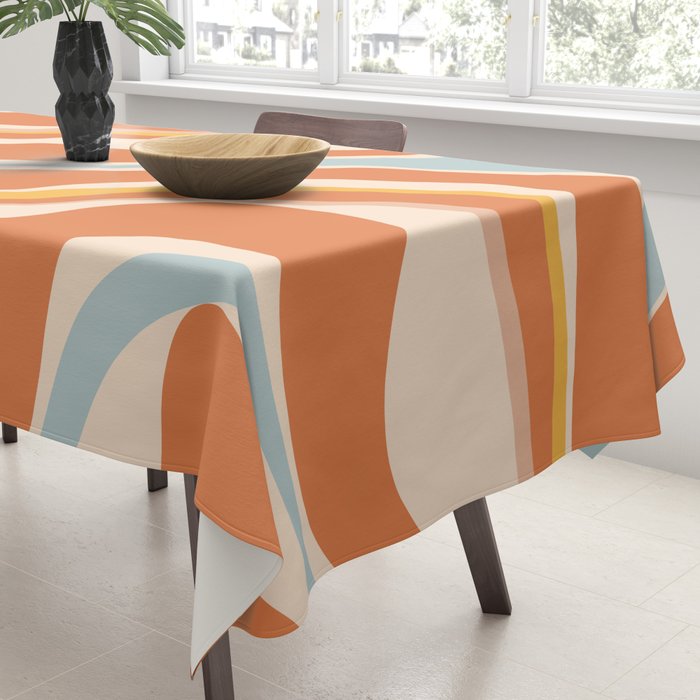 Trippy Dream Abstract Pattern Ice Blue Mustard Apricot Cream  Tablecloth Gallery Image 3