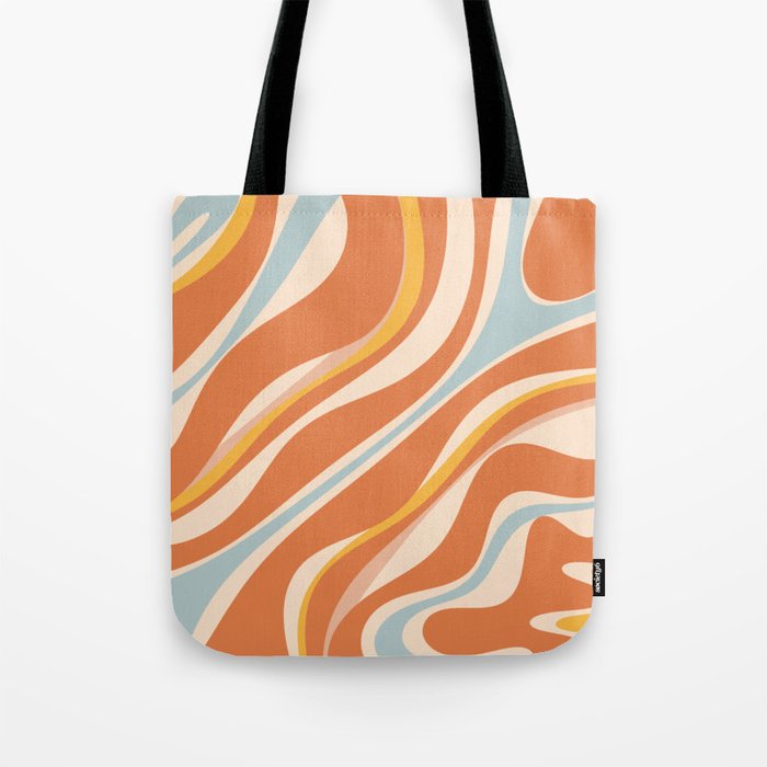 Trippy Dream Abstract Pattern Ice Blue Mustard Apricot Cream  Tote Bag Gallery Image 1