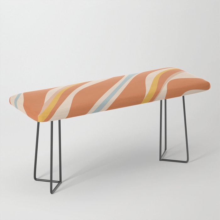 Trippy Dream Abstract Pattern Ice Blue Mustard Apricot Cream  Bench Gallery Image 1