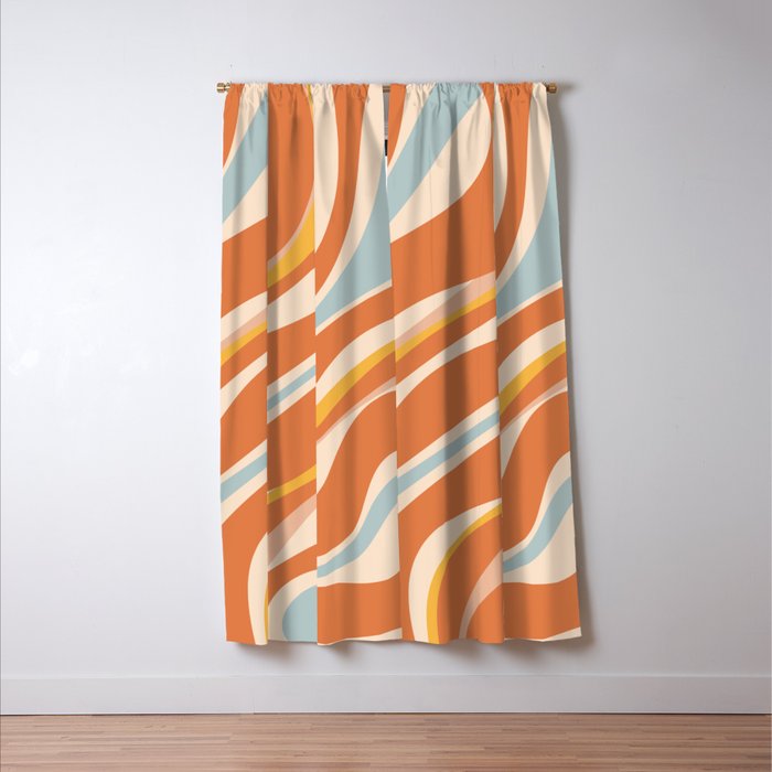Trippy Dream Abstract Pattern Ice Blue Mustard Apricot Cream  Window Curtain Gallery Image 3