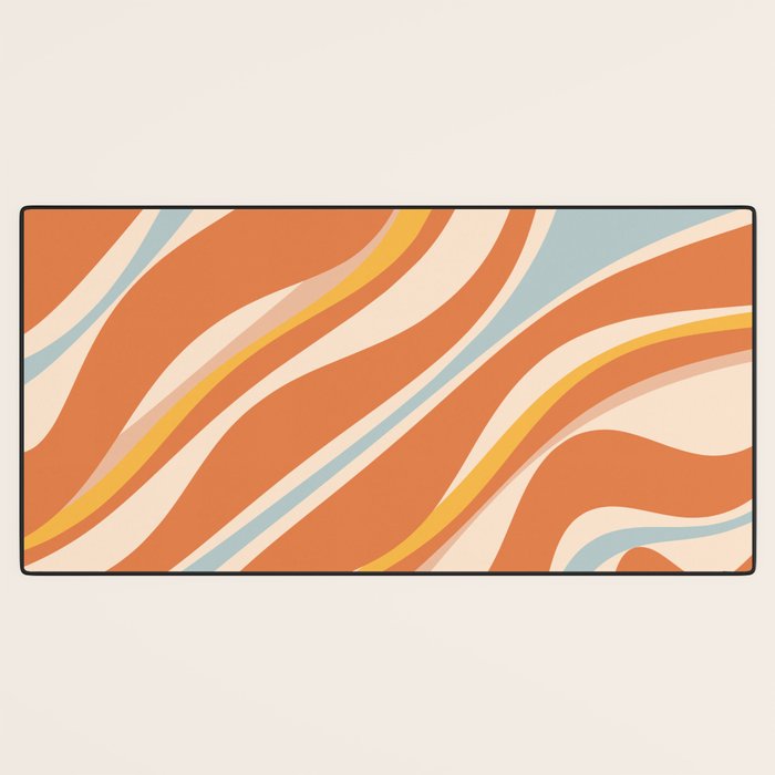 Trippy Dream Abstract Pattern Ice Blue Mustard Apricot Cream  Desk Mat Gallery Image 3