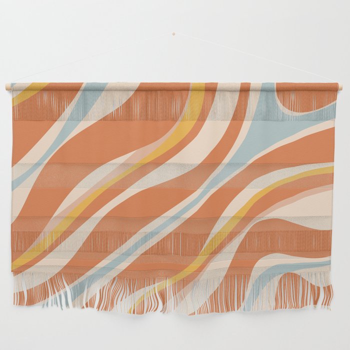 Trippy Dream Abstract Pattern Ice Blue Mustard Apricot Cream  Wall Hanging Gallery Image 1