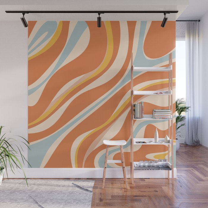 Trippy Dream Abstract Pattern Ice Blue Mustard Apricot Cream  Wall Mural Gallery Image 1
