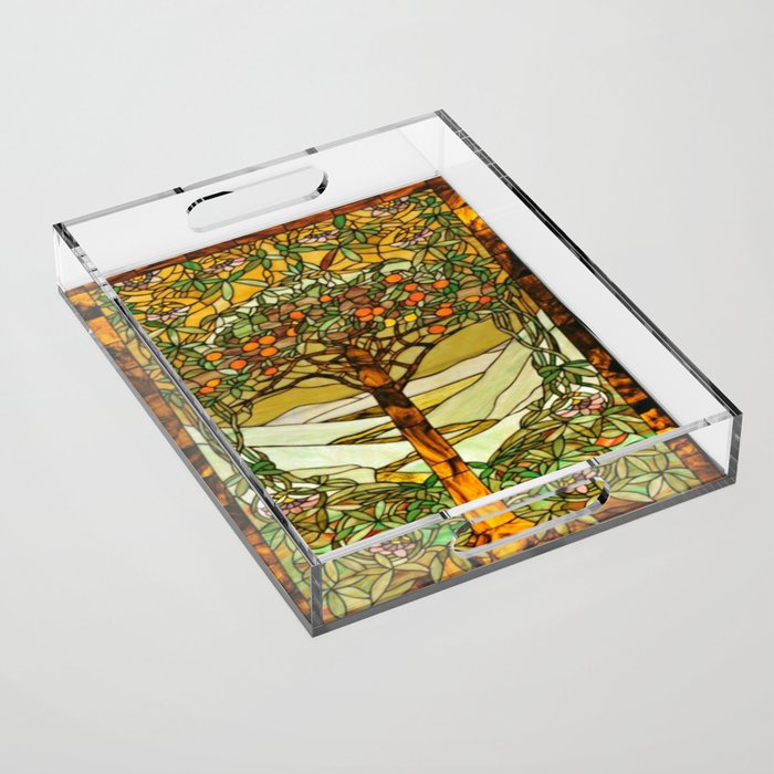Louis Comfort Tiffany - Stained glass. Tree of life Acrylic Tray Gallery Image 1