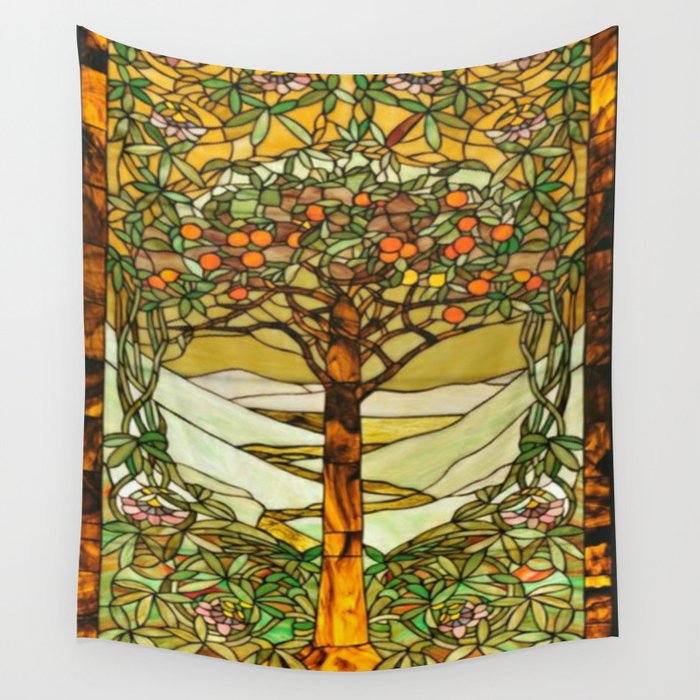 Louis Comfort Tiffany - Stained glass. Tree of life Wall Tapestry Gallery Image 1