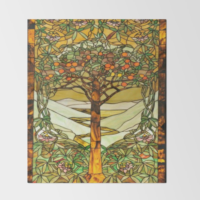 Louis Comfort Tiffany - Stained glass. Tree of life Throw Blanket Gallery Image 2