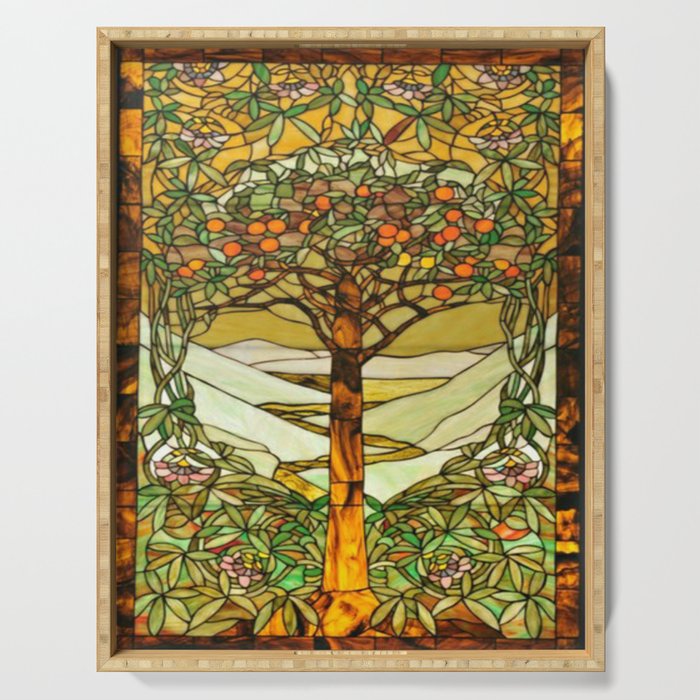 Louis Comfort Tiffany - Stained glass. Tree of life Serving Tray Gallery Image 1