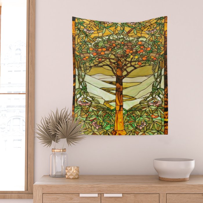 Louis Comfort Tiffany - Stained glass. Tree of life Wall Tapestry Gallery Image 2
