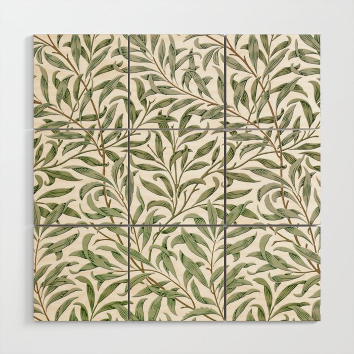 William Morris Willow Bough Green & White Wood Wall Art Gallery Image 1