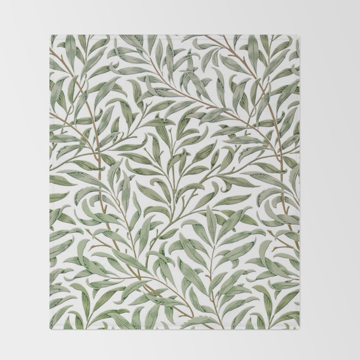 William Morris Willow Bough Green & White Throw Blanket Gallery Image 2