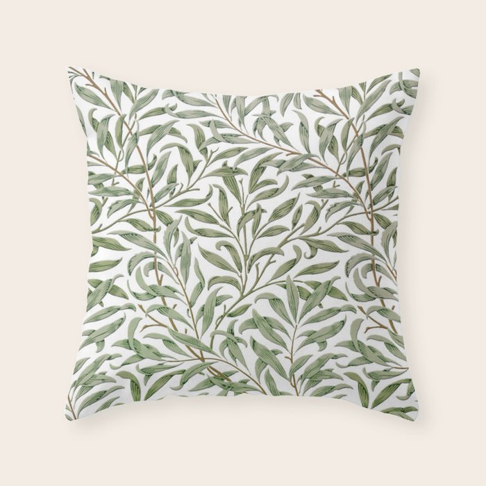 William Morris Willow Bough Green & White Throw Pillow Gallery Image 1