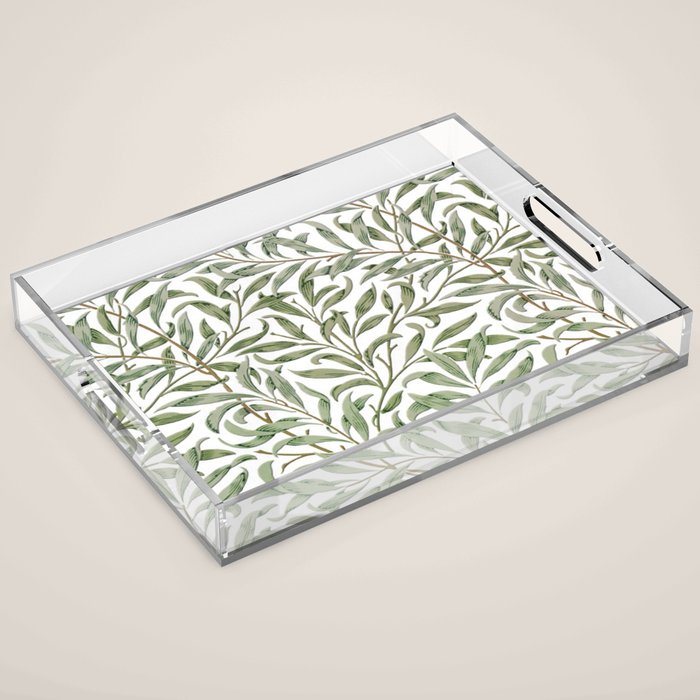 William Morris Willow Bough Green & White Acrylic Tray Gallery Image 1