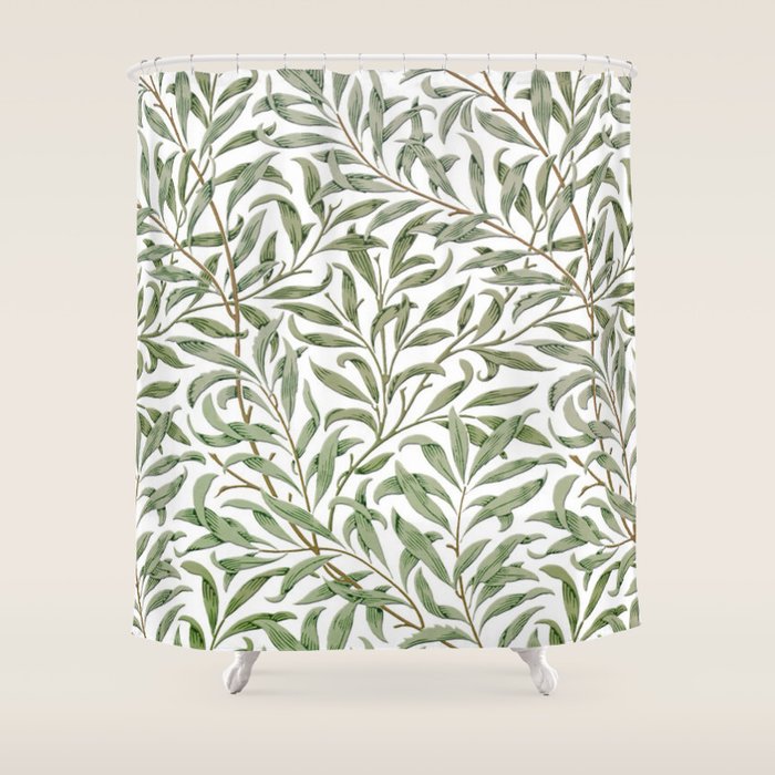 William Morris Willow Bough Green & White Shower Curtain Gallery Image 1