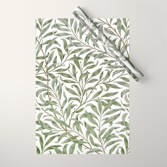 William Morris Willow Bough Green & White Wrapping Paper Gallery Image 1