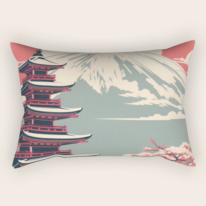 Cherry Blossom Fuji Shrine Rectangular Pillow Gallery Image 2